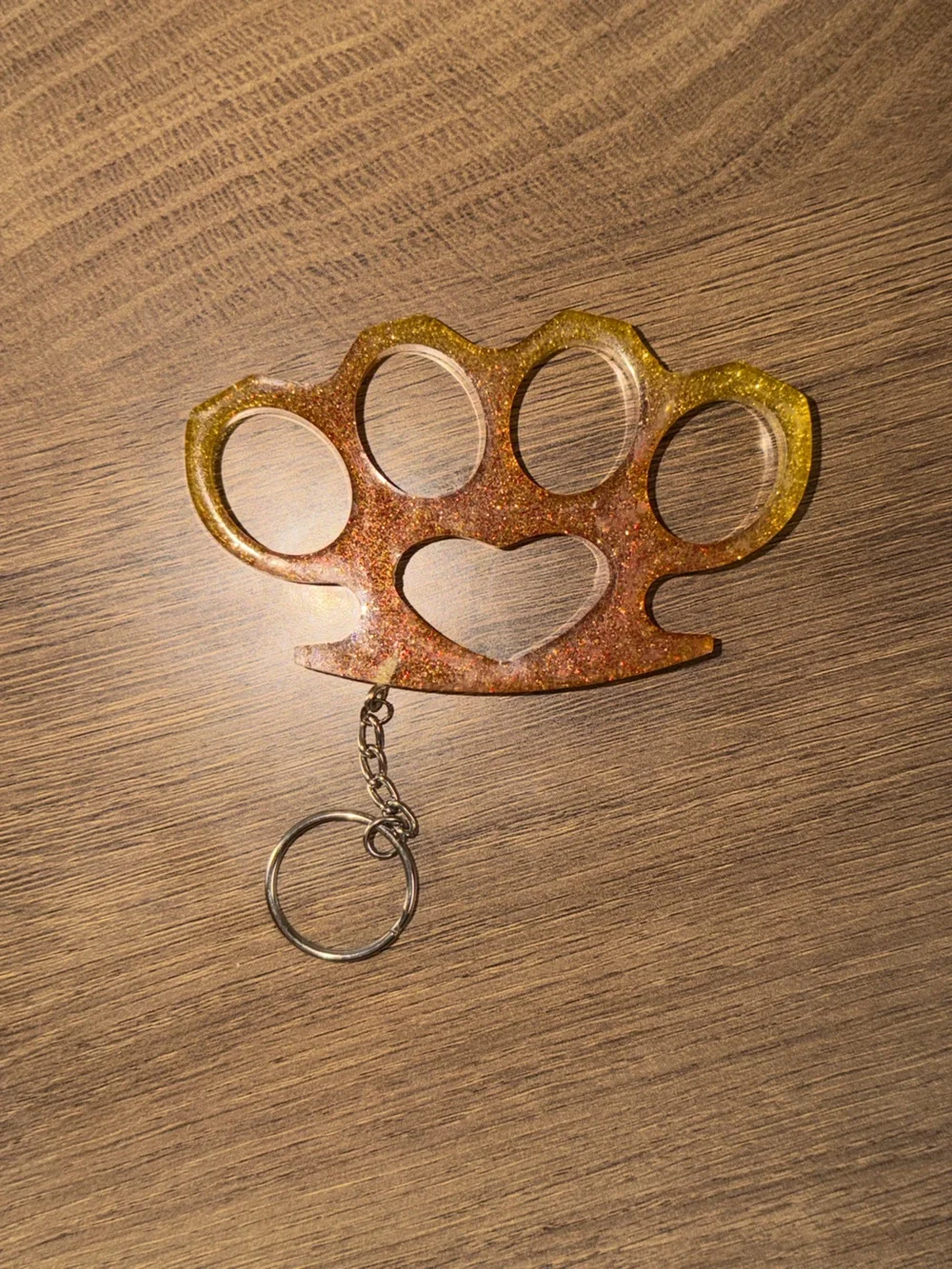 Glitter Gold Heart Knuckle Keychain - Decorative Key Ring